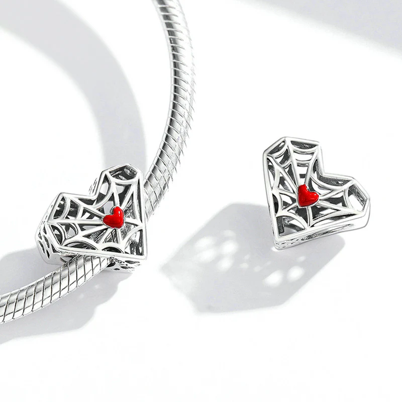 Spider Web Heart Charm Bead Sterling Silver - Image 2