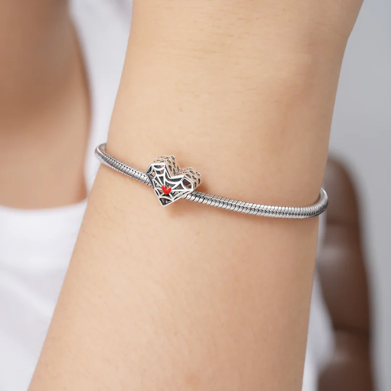 Spider Web Heart Charm Bead Sterling Silver - Image 3
