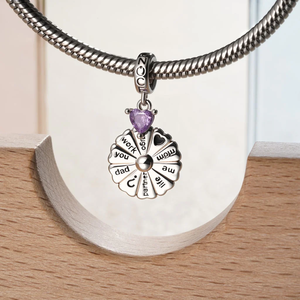 Gnoce Spinning Turntable with Birthstone Charm Platinum-plated Silver Blend - Image 4