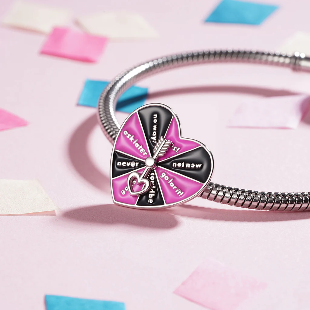 Gnoce Heart-shaped Spinning Turntable Charm Platinum-plated Silver Blend - Image 4