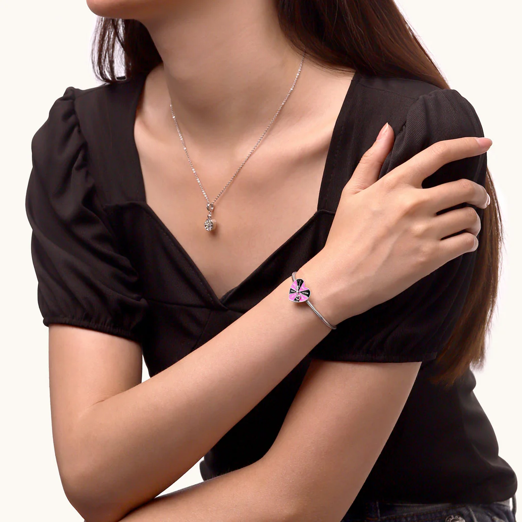 Gnoce Heart-shaped Spinning Turntable Charm Platinum-plated Silver Blend - Image 5