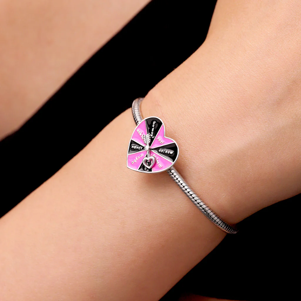 Gnoce Heart-shaped Spinning Turntable Charm Platinum-plated Silver Blend - Image 6