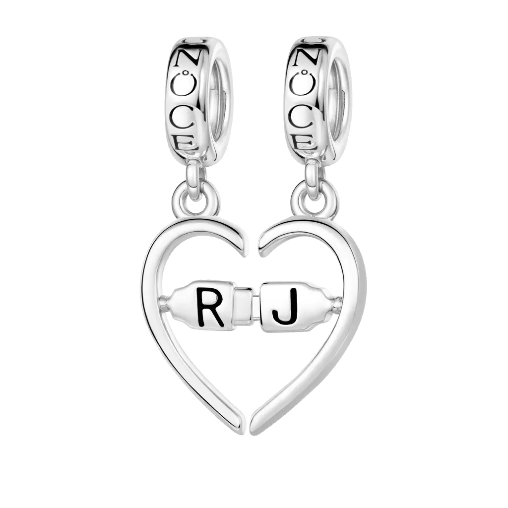 Gnoce  Splittable Heart Engravable Charm Platinum-plated Silver Blend
