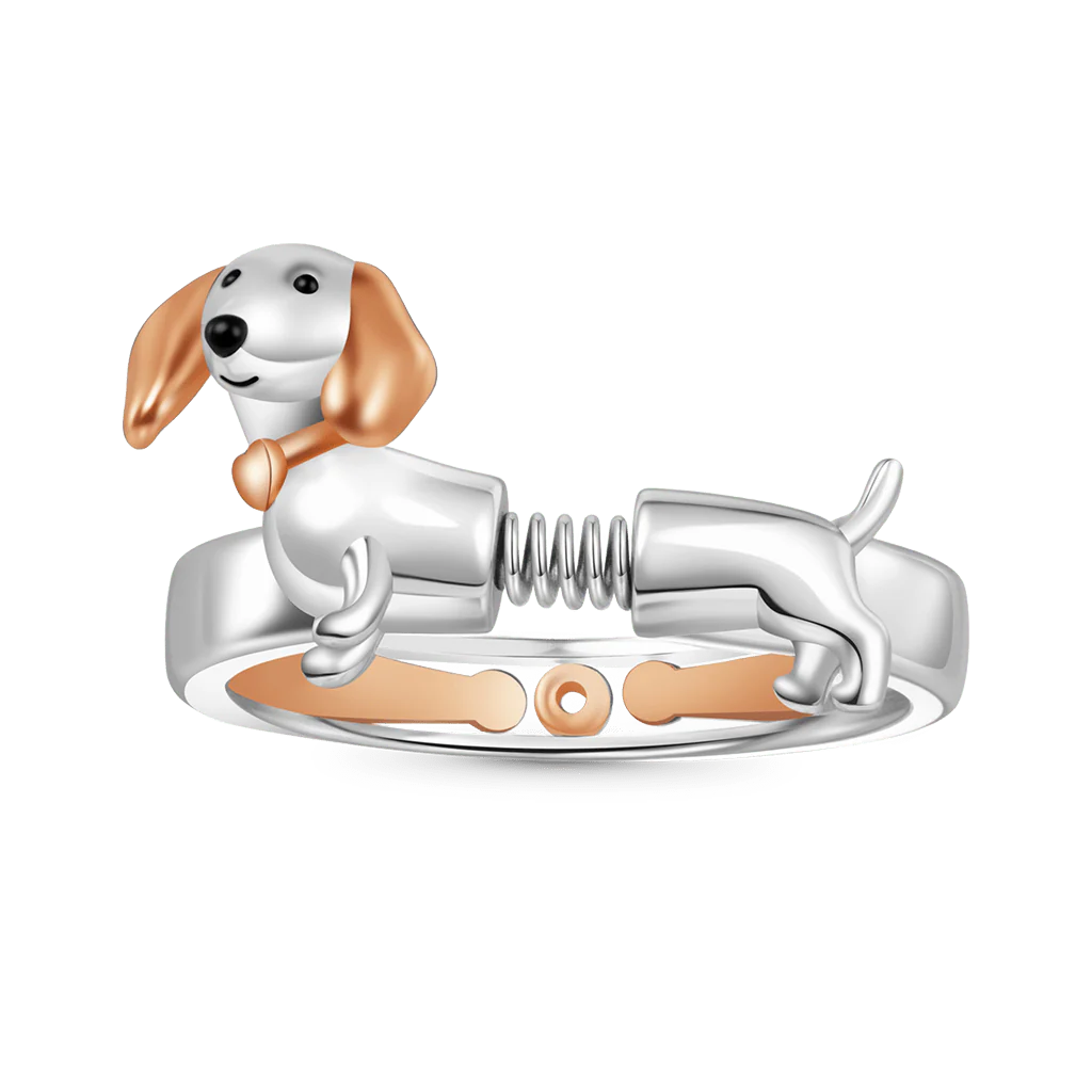 Gnoce Spoof Dachshund Adjustable Ring Platinum-plated Silver Blend