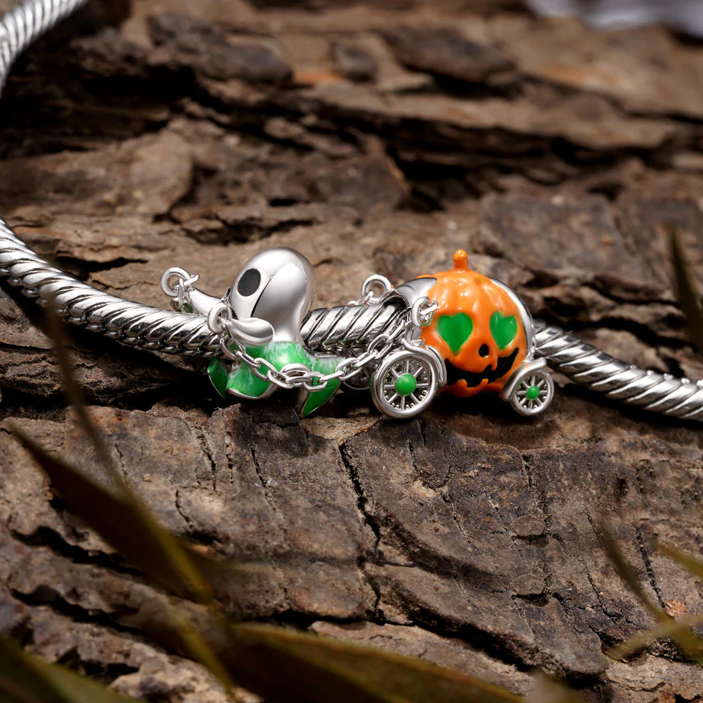 Gnoce Halloween Spooky Ghost Pumpkin Carriage Charm Platinum-plated Silver Blend - Image 3