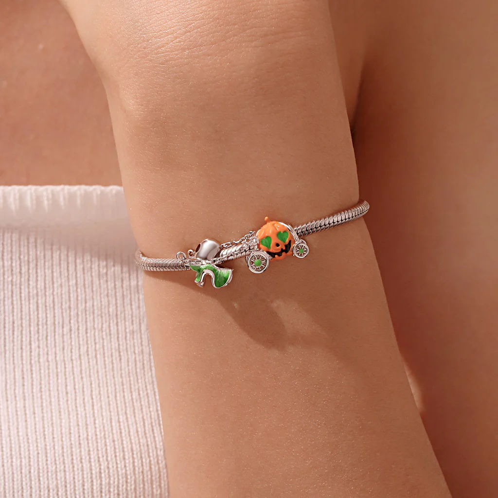 Gnoce Halloween Spooky Ghost Pumpkin Carriage Charm Platinum-plated Silver Blend - Image 5