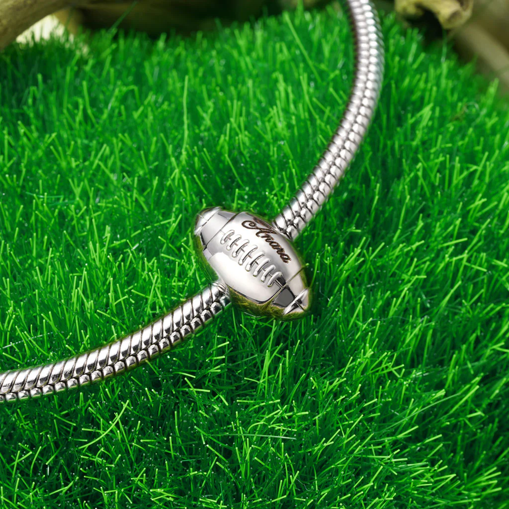 Gnoce Sports Rugby Football Engravable Charm Platinum-plated Silver Blend - Image 3