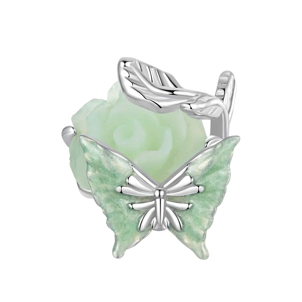 Gnoce Spring Glow-in-the-Dark Green Rose Butterfly Charm