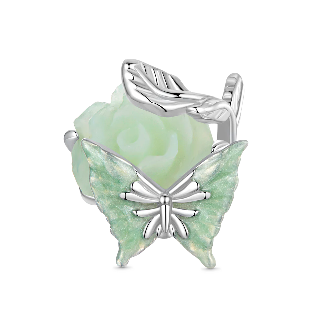 Gnoce Spring Glow-in-the-Dark Green Rose Butterfly Charm - Image 2