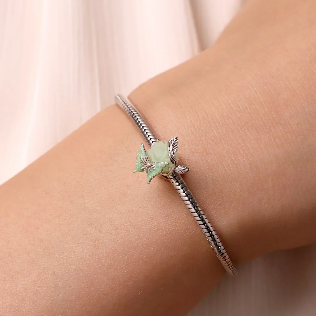 Gnoce Spring Glow-in-the-Dark Green Rose Butterfly Charm - Image 5
