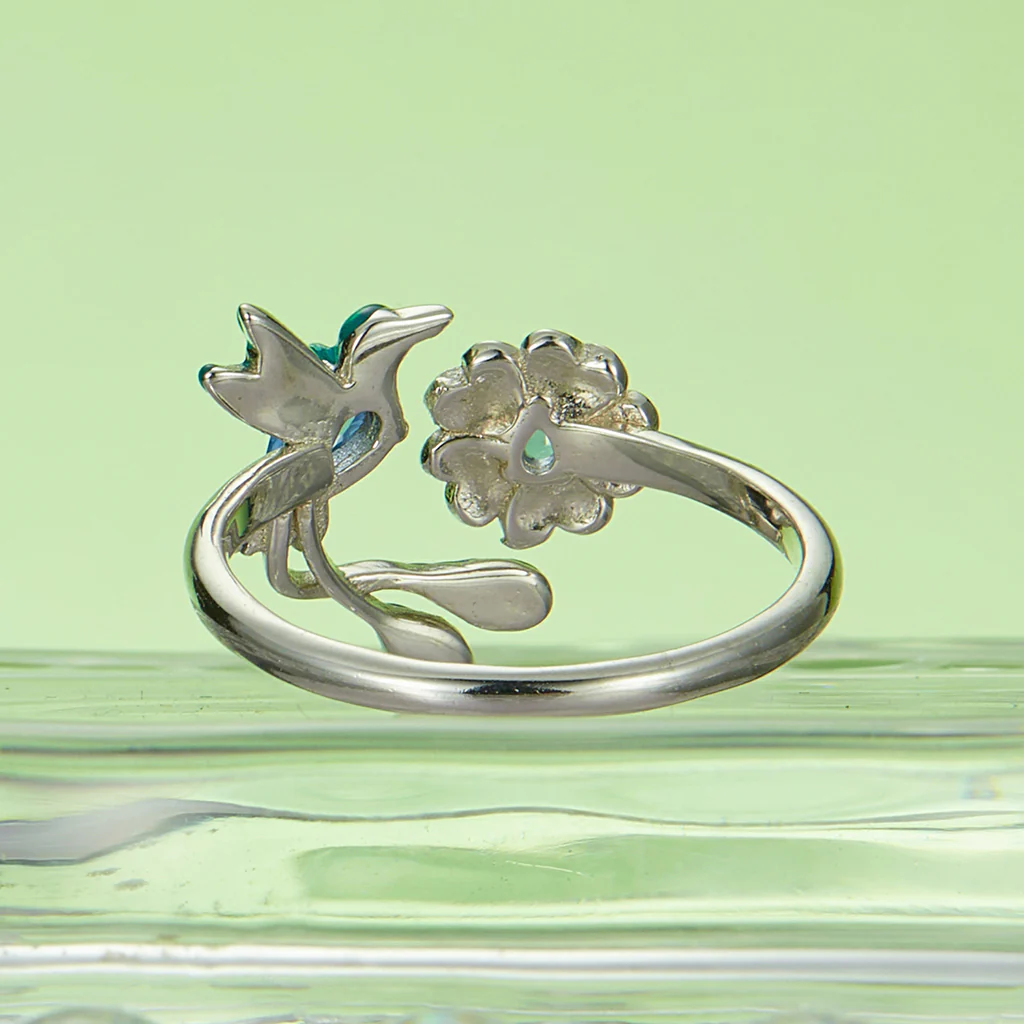 Gnoce Adjustable Spring Nature Flower and Bird Ring - Image 3