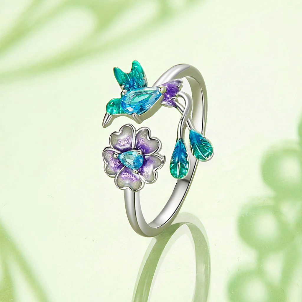 Gnoce Adjustable Spring Nature Flower and Bird Ring - Image 4