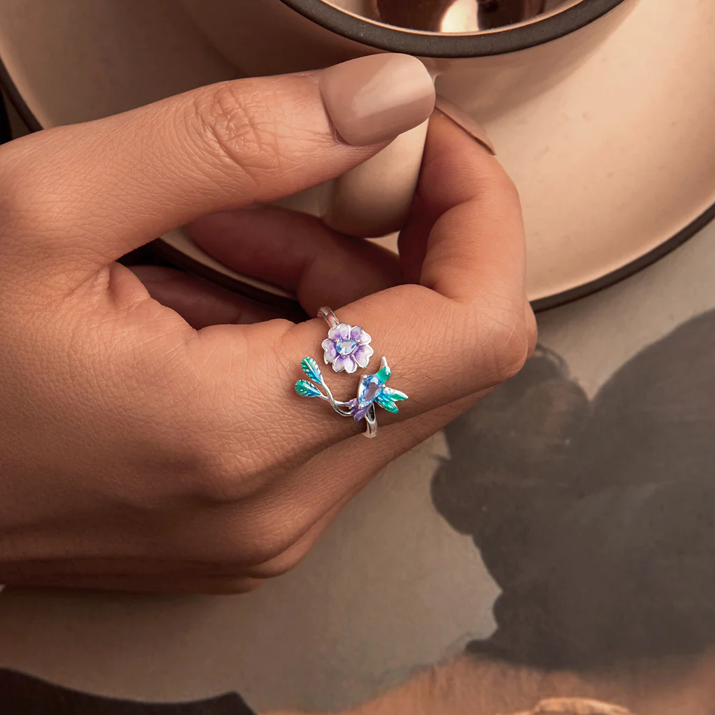 Gnoce Adjustable Spring Nature Flower and Bird Ring - Image 5
