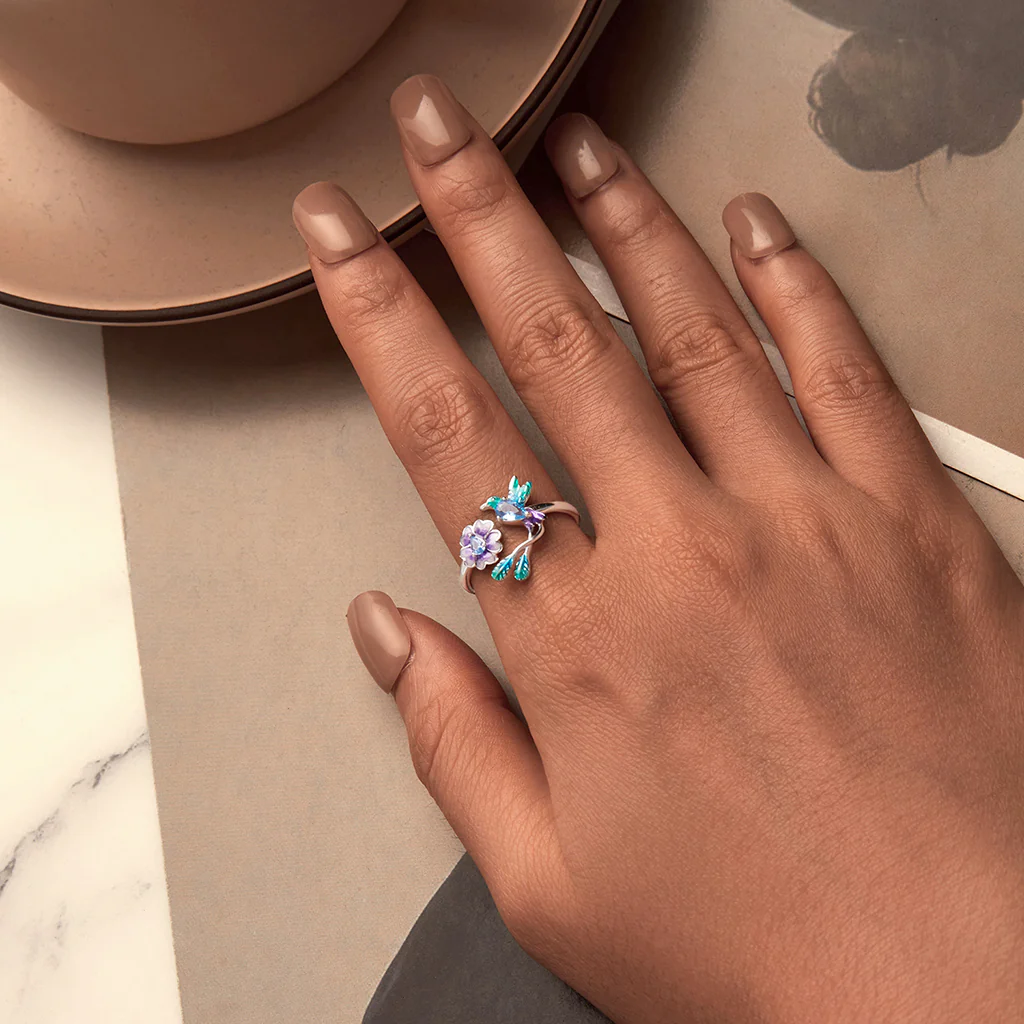 Gnoce Adjustable Spring Nature Flower and Bird Ring - Image 6