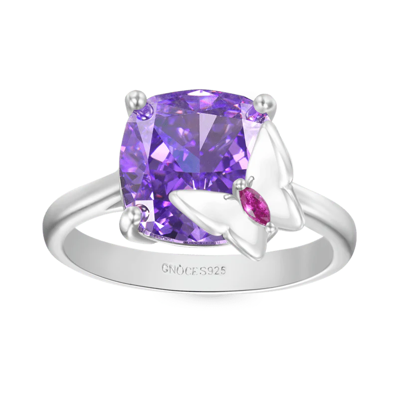 Gnoce Purple Square-cut Butterfly Promise Ring Platinum-plated Silver Blend