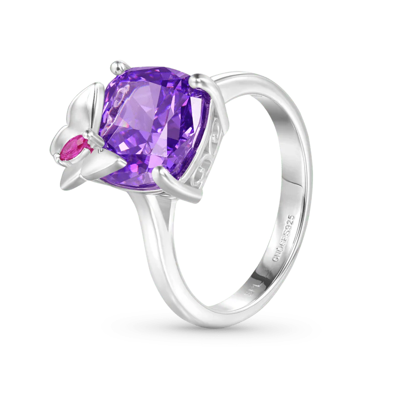 Gnoce Purple Square-cut Butterfly Promise Ring Platinum-plated Silver Blend - Image 2