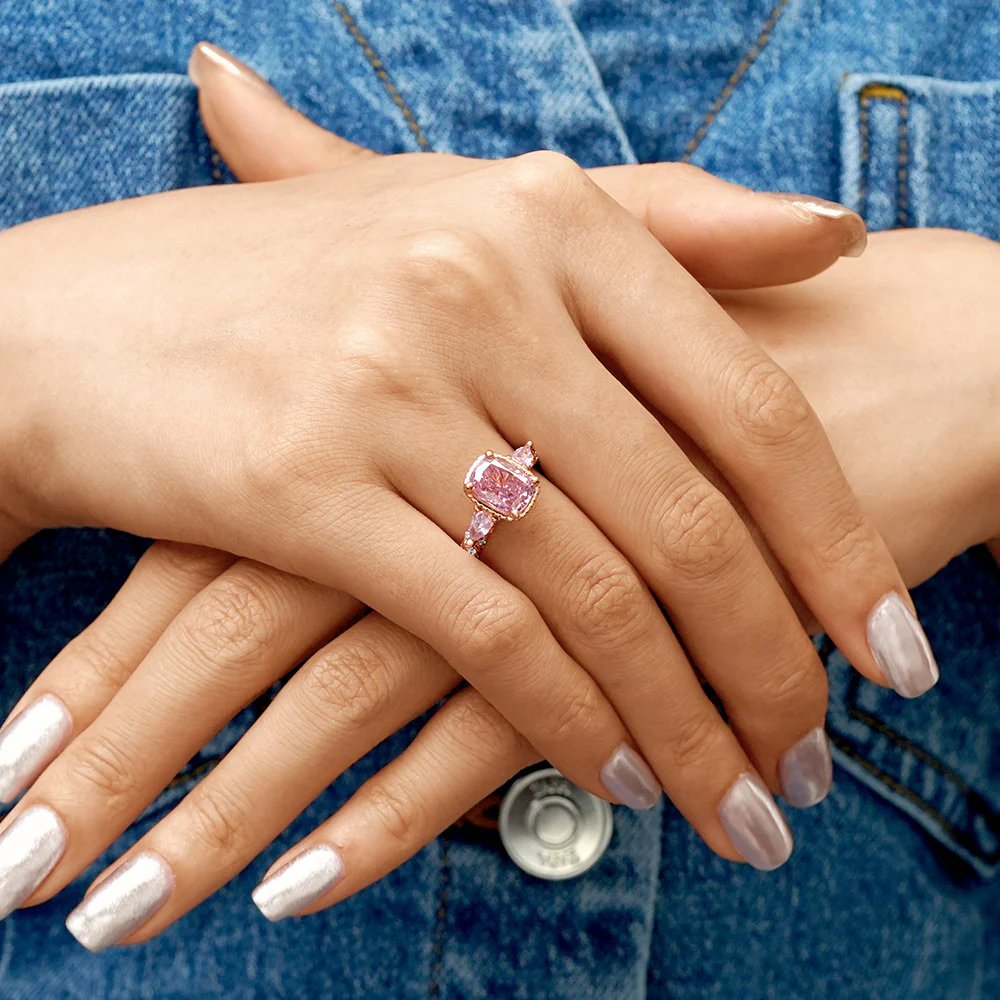 Gnoce Pink Square-cut Promise Ring Platinum-plated Silver Blend - Image 6