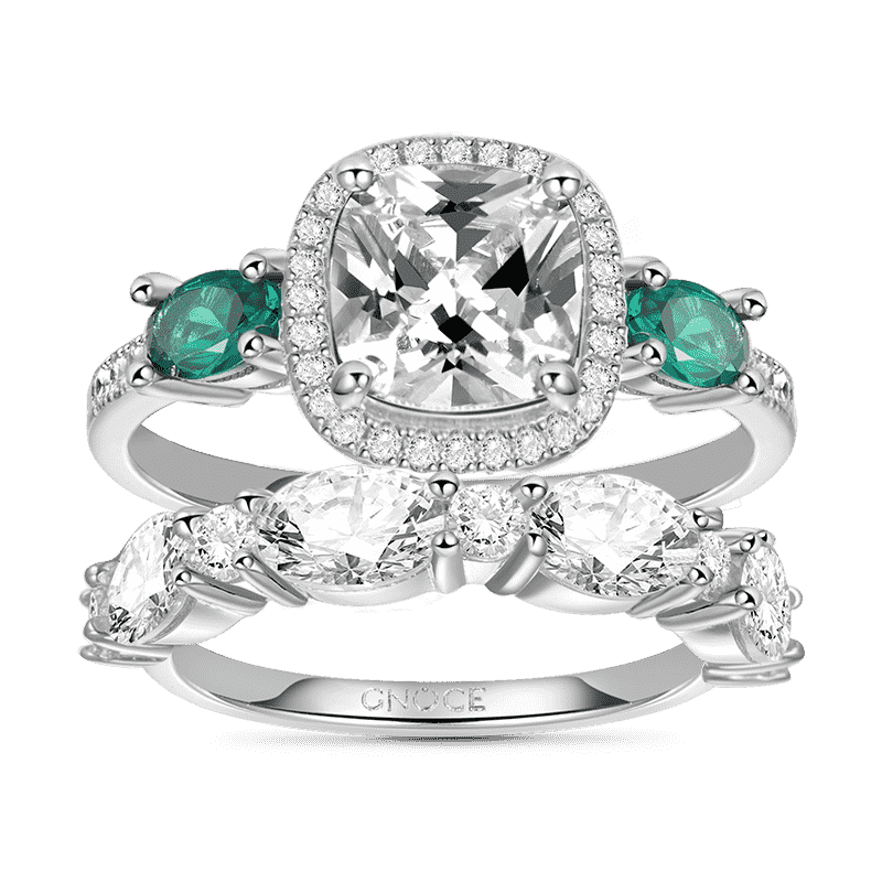 Gnoce Vintage & Eternity Band Ring Set Platinum-plated Silver Blend
