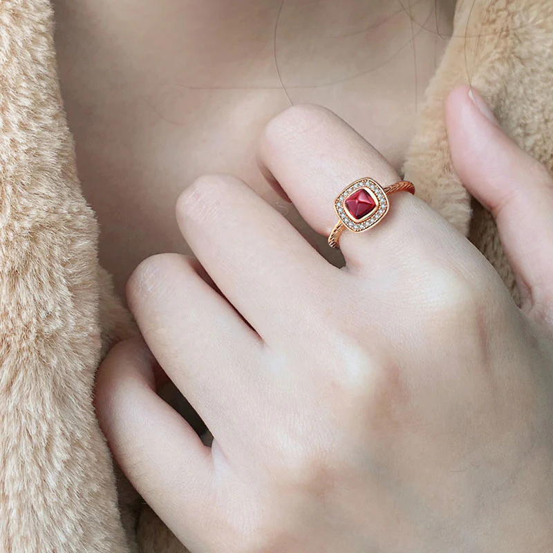 Natural Pyrope Square Halo Ring 925 Sterling Silver 18k Rose Gold Plated - Image 3