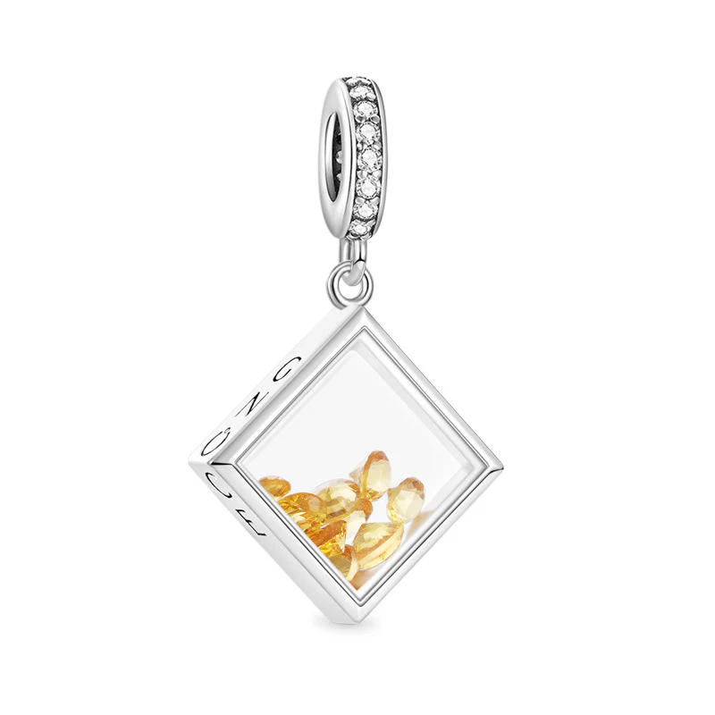 Gnoce Square-shape Birthstone Charm Platinum-plated Silver Blend