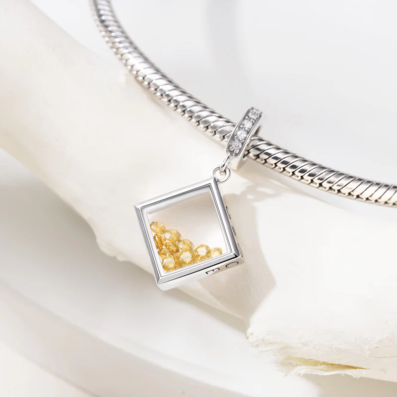 Gnoce Square-shape Birthstone Charm Platinum-plated Silver Blend - Image 2