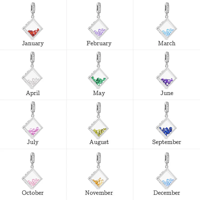 Gnoce Square-shape Birthstone Charm Platinum-plated Silver Blend - Image 4