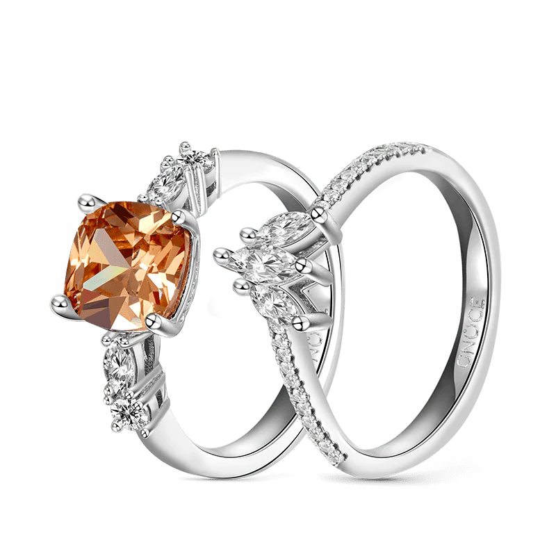 Gnoce Brown Square Sparkle Wishbone Ring Set Platinum-plated Silver Blend - Image 3
