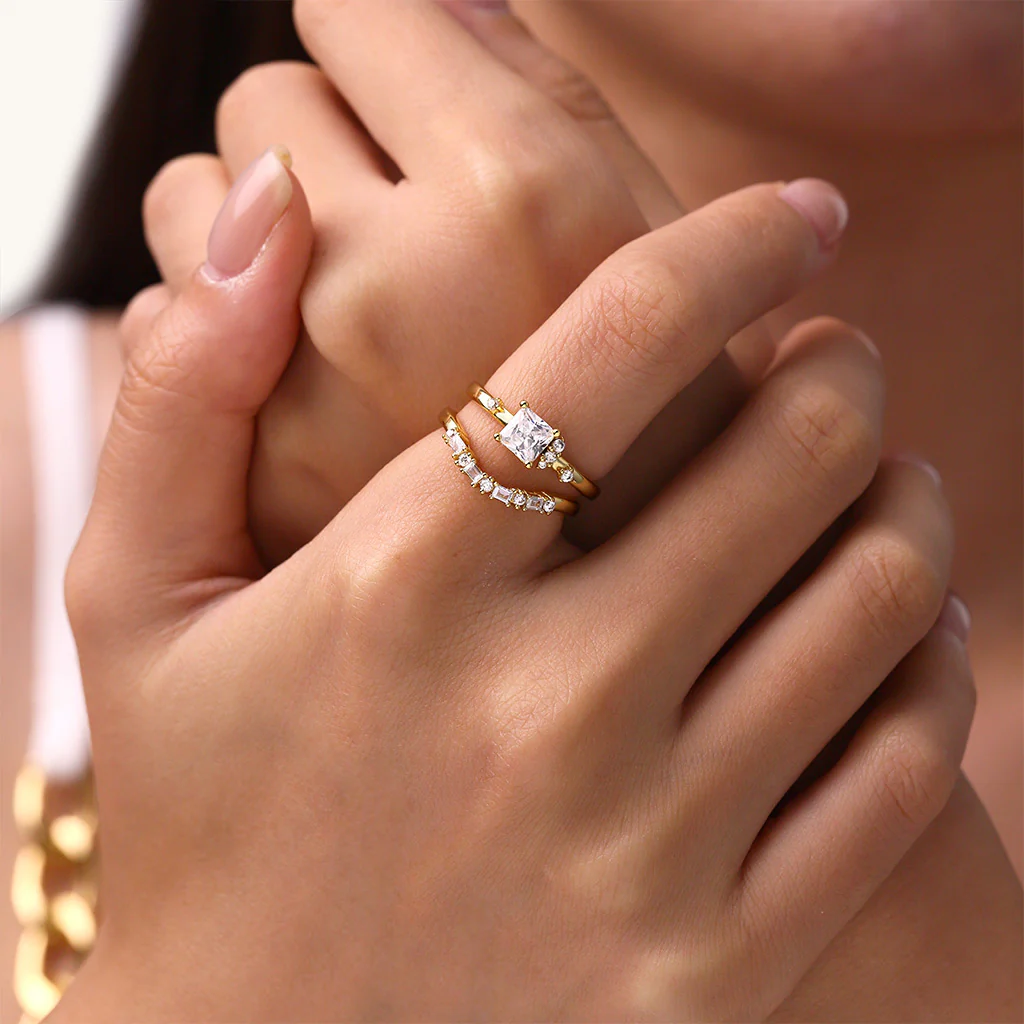 Gnoce Square Curve Goddess Rings Platinum-plated Silver Blend - Image 4