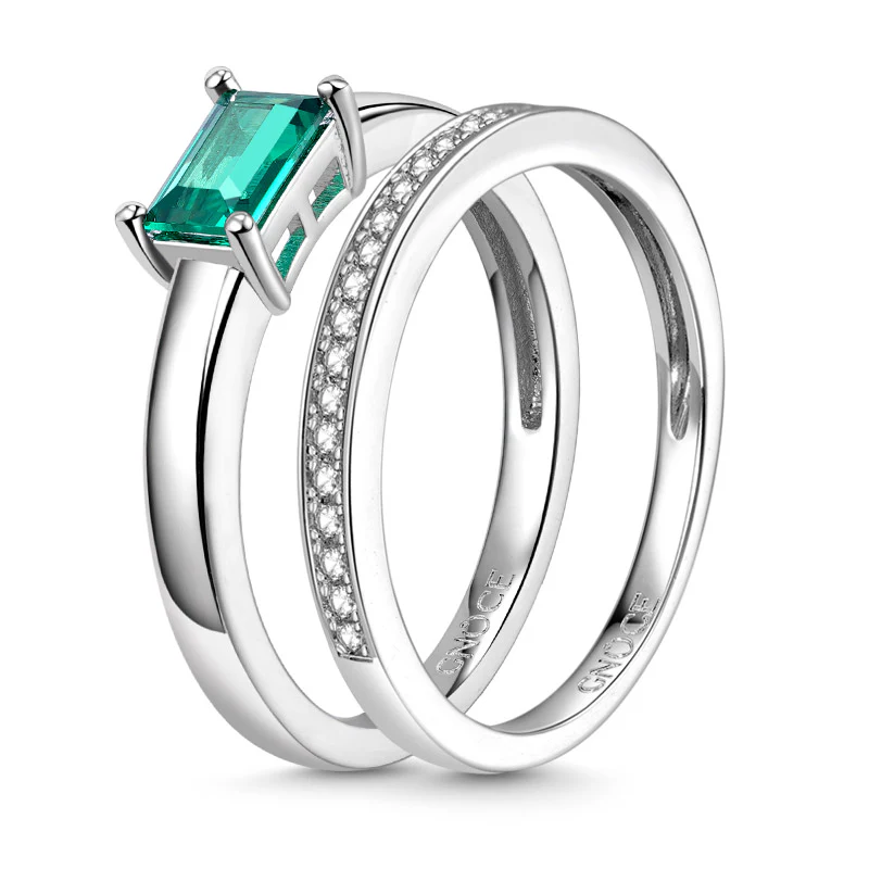Gnoce Green Rectangle-cut Shimmering Stackable Ring Set Platinum-plated Silver Blend - Image 2