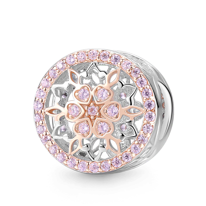 Stamen of Flower Charm Bead 925 Sterling Silver 18K Rose Gold Plated Inlaid with Pink Gemstones