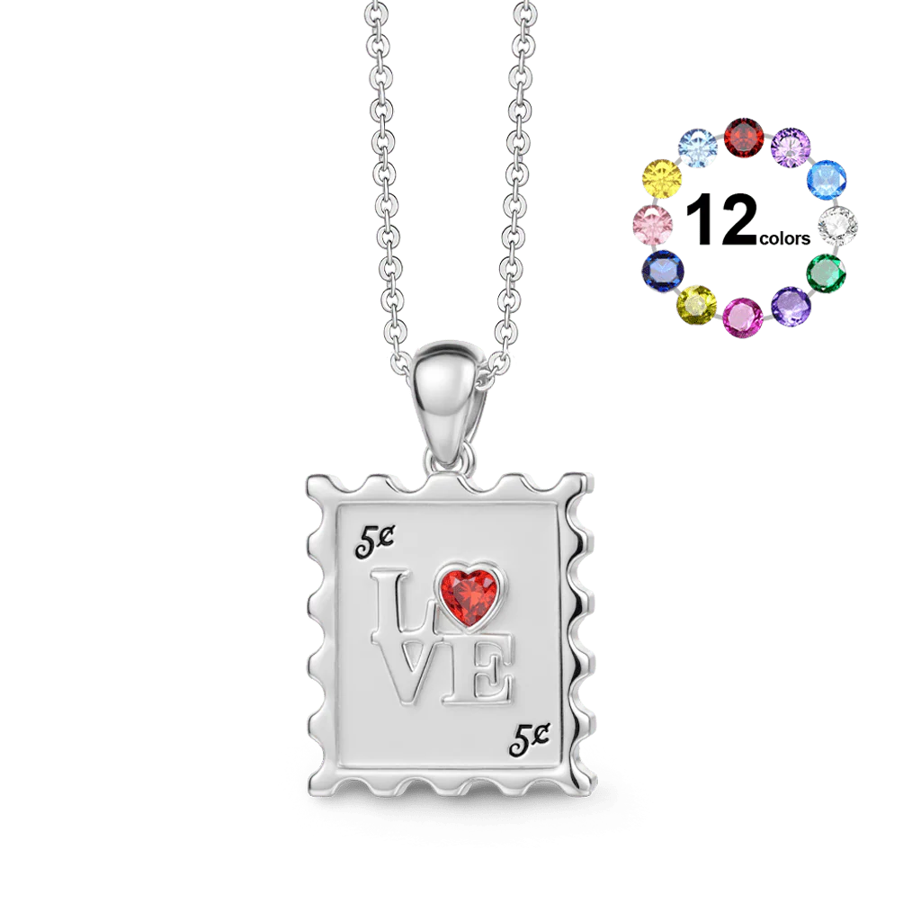 Gnoce Custom Stamp Love Necklace with Personalized Inscription & Birthstone