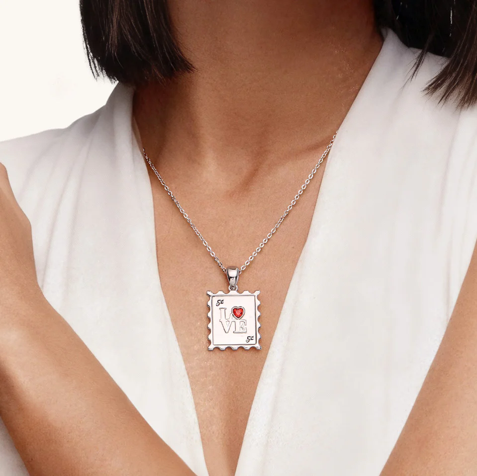 Gnoce Custom Stamp Love Necklace with Personalized Inscription & Birthstone - Image 2