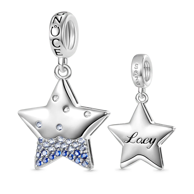 Gnoce Sparkling Star Engravable Charm Platinum-plated Silver Blend