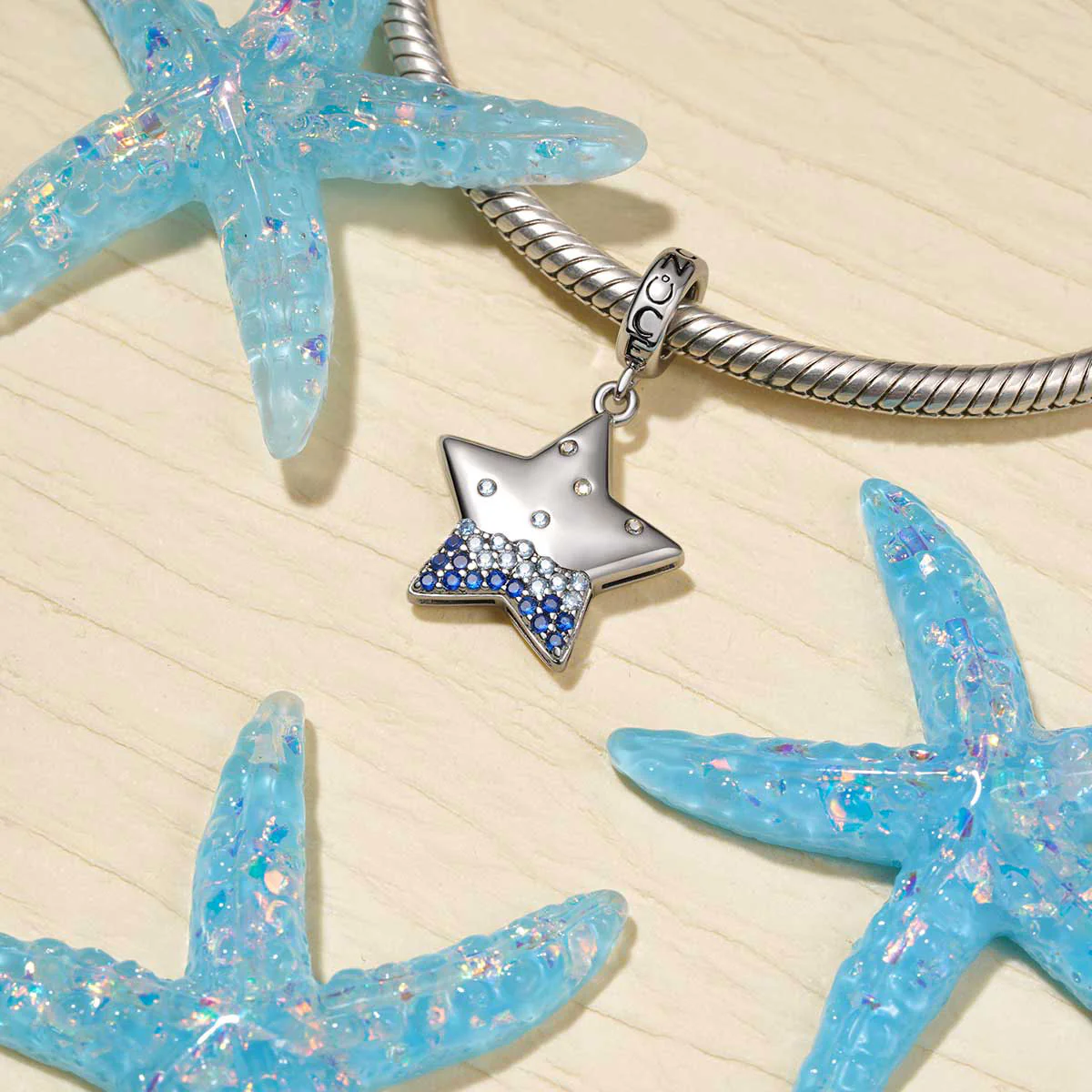 Gnoce Sparkling Star Engravable Charm Platinum-plated Silver Blend - Image 5