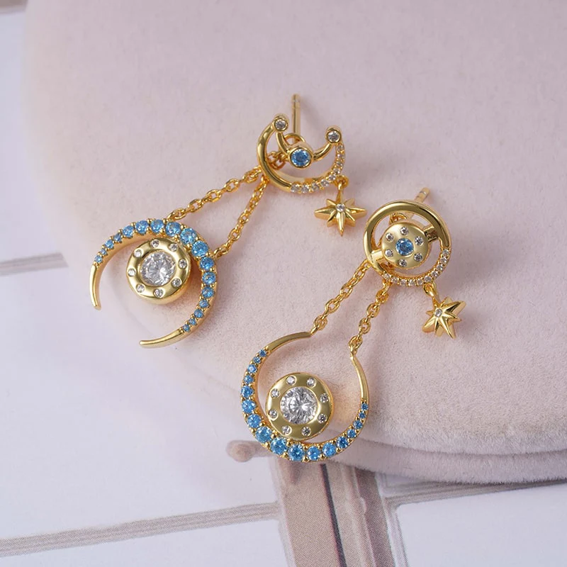Gnoce Star Moon Asymmetrical Dangle Earrings Platinum-plated Silver Blend - Image 2