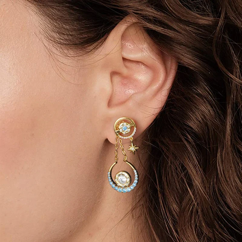 Gnoce Star Moon Asymmetrical Dangle Earrings Platinum-plated Silver Blend - Image 3