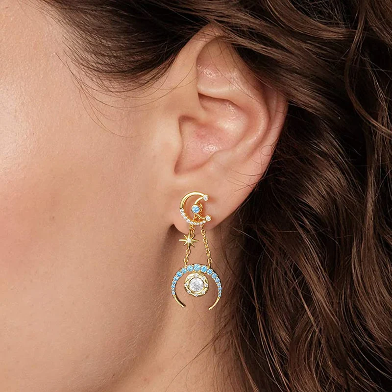 Gnoce Star Moon Asymmetrical Dangle Earrings Platinum-plated Silver Blend - Image 4