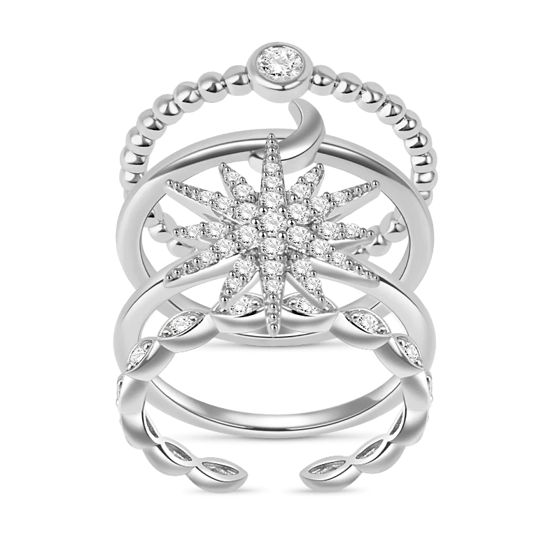 Star Moon Stackable Ring Set 4 Pieces