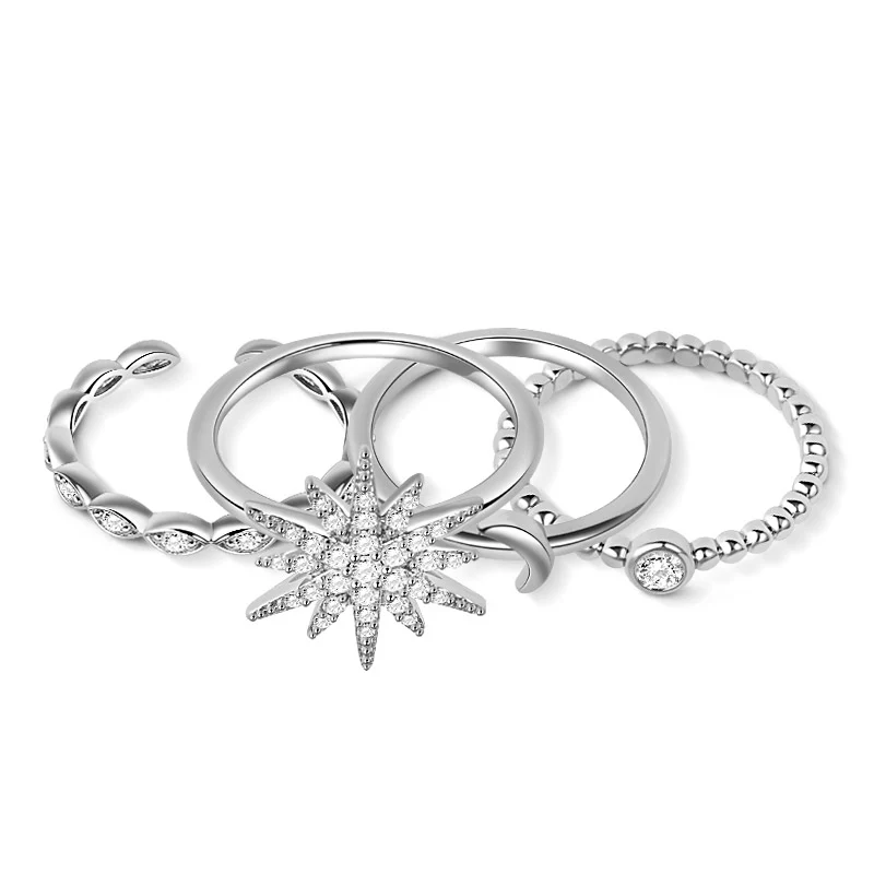 Star Moon Stackable Ring Set 4 Pieces - Image 2
