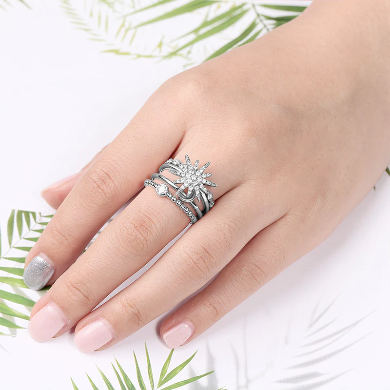 Star Moon Stackable Ring Set 4 Pieces - Image 3