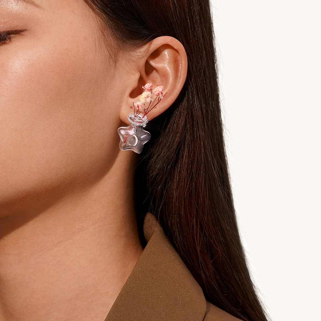 Gnoce Transparent Star Wishing Vase Earrings Platinum-plated Silver Blend - Image 4