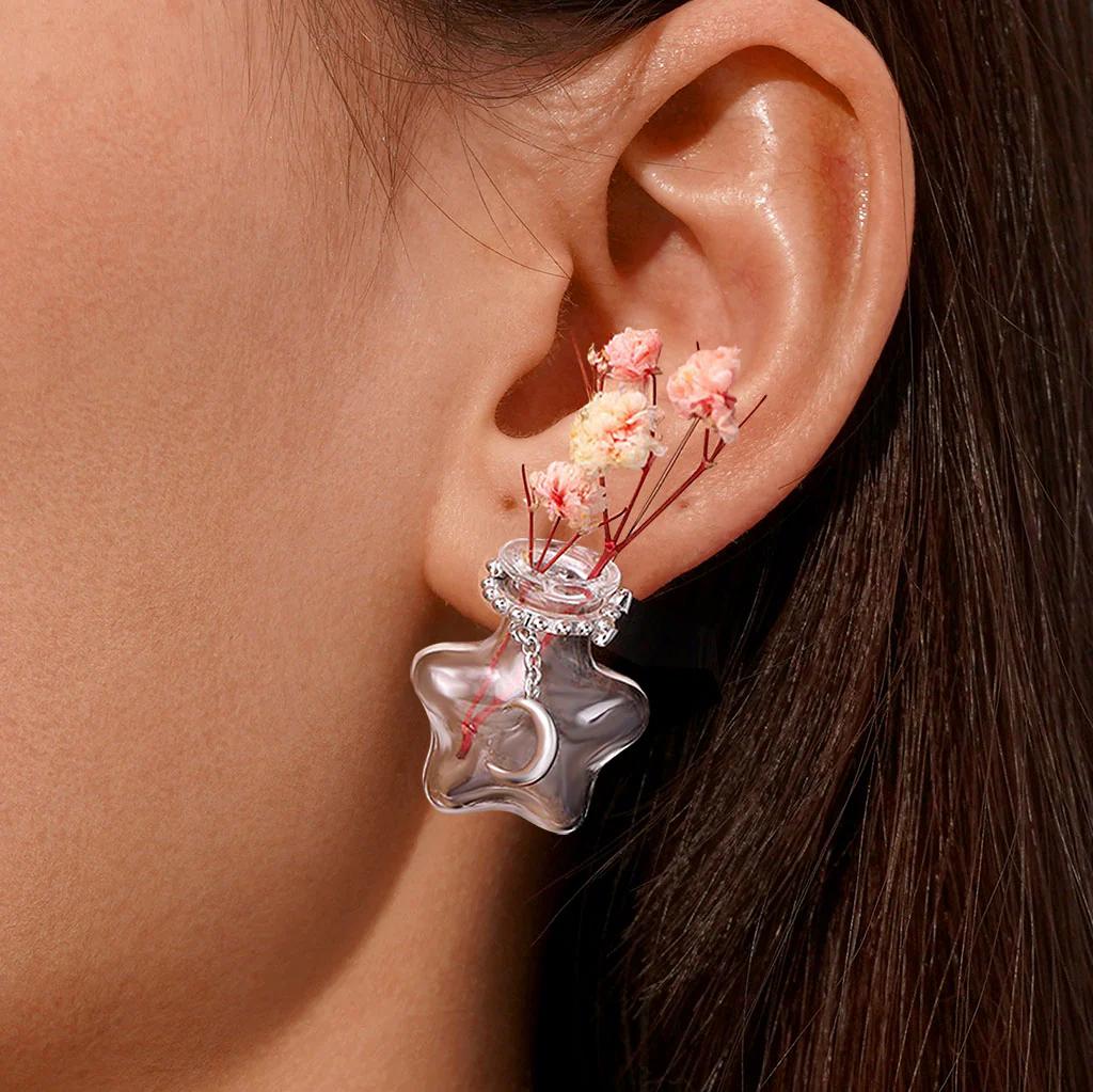Gnoce Transparent Star Wishing Vase Earrings Platinum-plated Silver Blend - Image 5