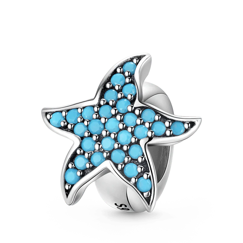 Eternal Starfish Stopper for Charm Bracelets 925 Sterling Silver Inlaid with Blue Gemstones
