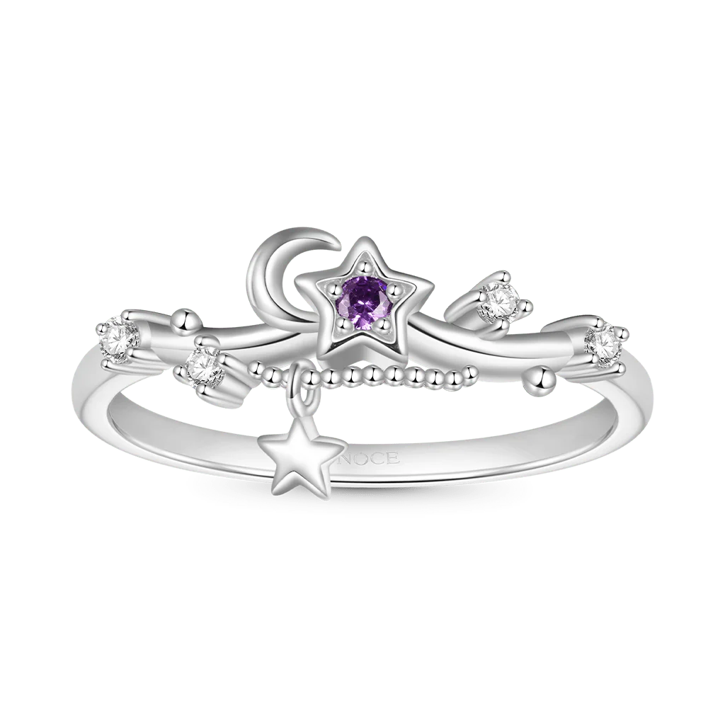 Gnoce Starry Blue Sparkling Moon Wave Ring Platinum-plated Silver Blend