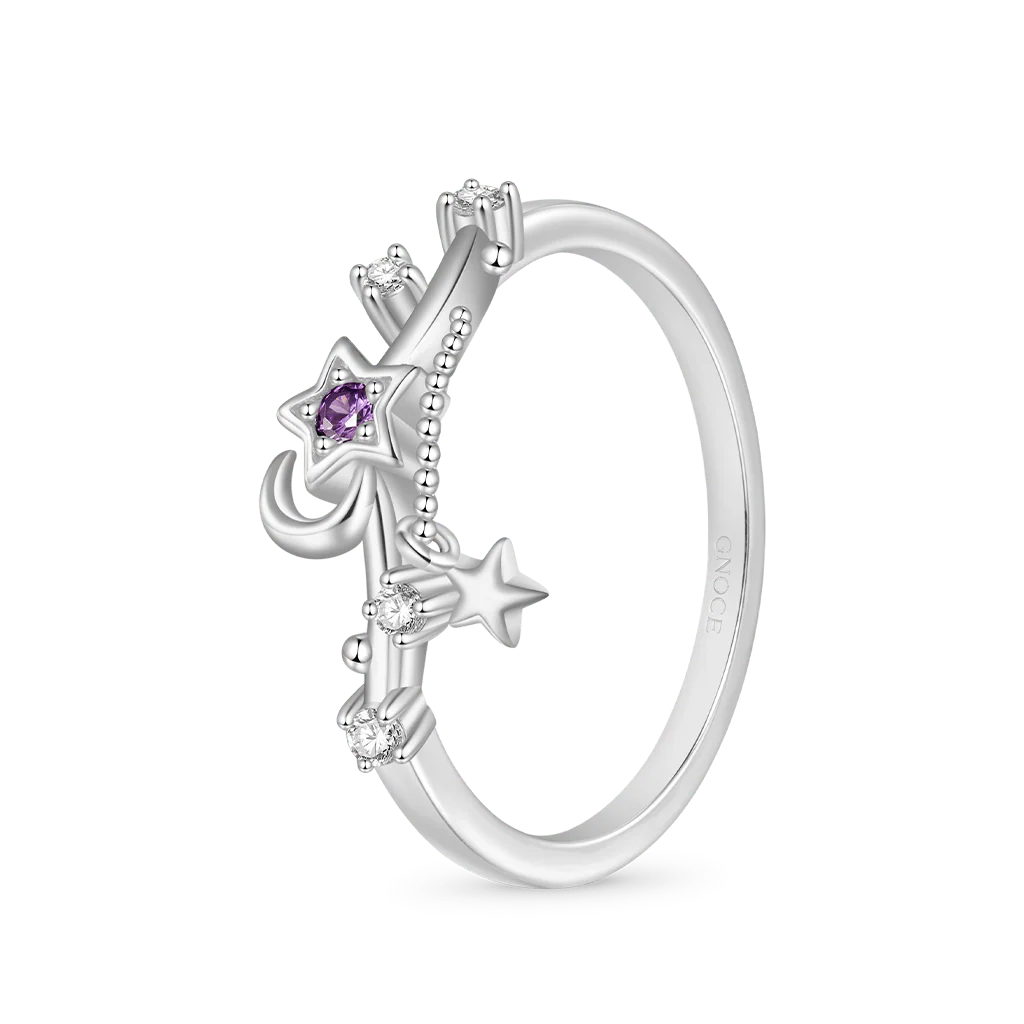 Gnoce Starry Blue Sparkling Moon Wave Ring Platinum-plated Silver Blend - Image 2