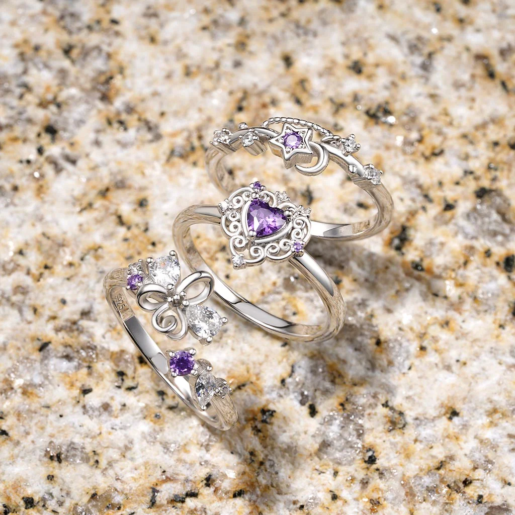 Gnoce Starry Blue Sparkling Moon Wave Ring Platinum-plated Silver Blend - Image 3