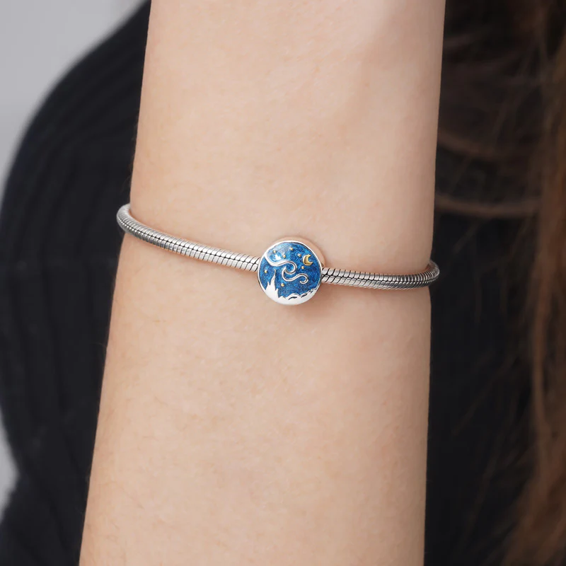 Gnoce Starry Night Double-sided Pattern Charm Platinum-plated Silver Blend - Image 3