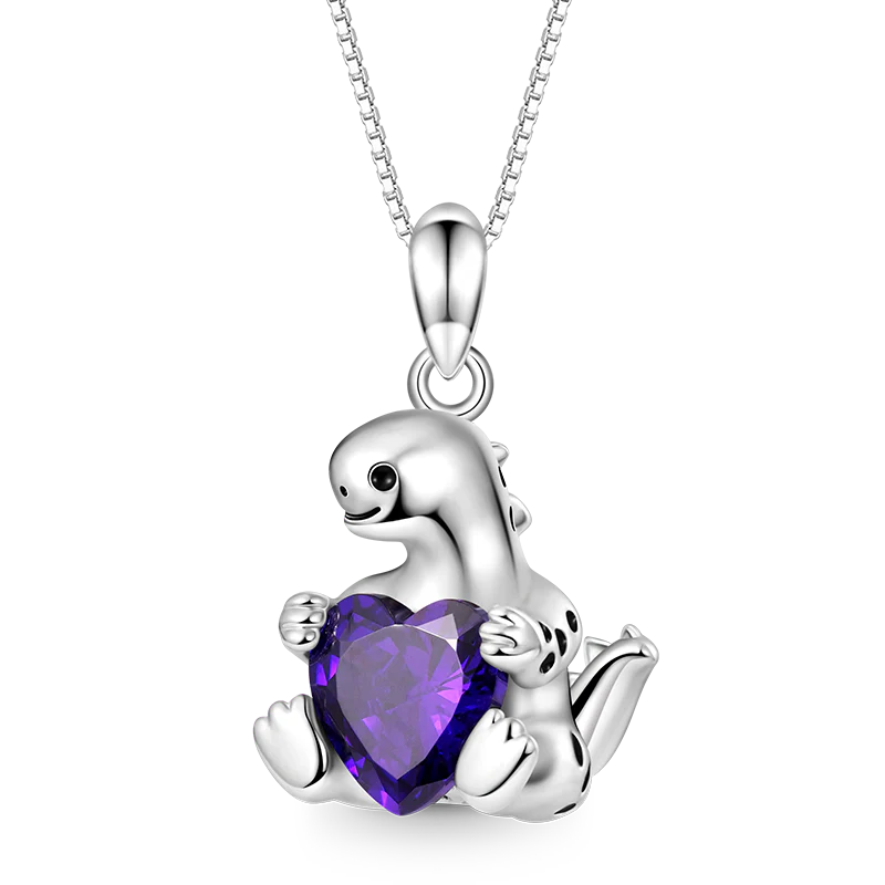 Gnoce Stegosaurus Embraces Heart Gem Necklace Platinum-plated Silver Blend