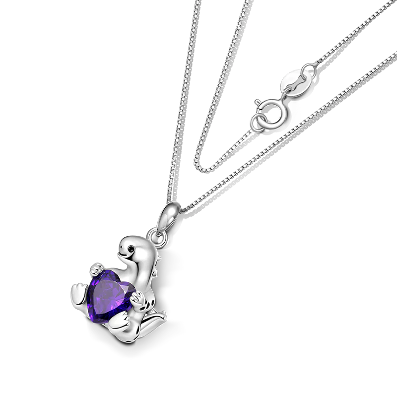 Gnoce Stegosaurus Embraces Heart Gem Necklace Platinum-plated Silver Blend - Image 2