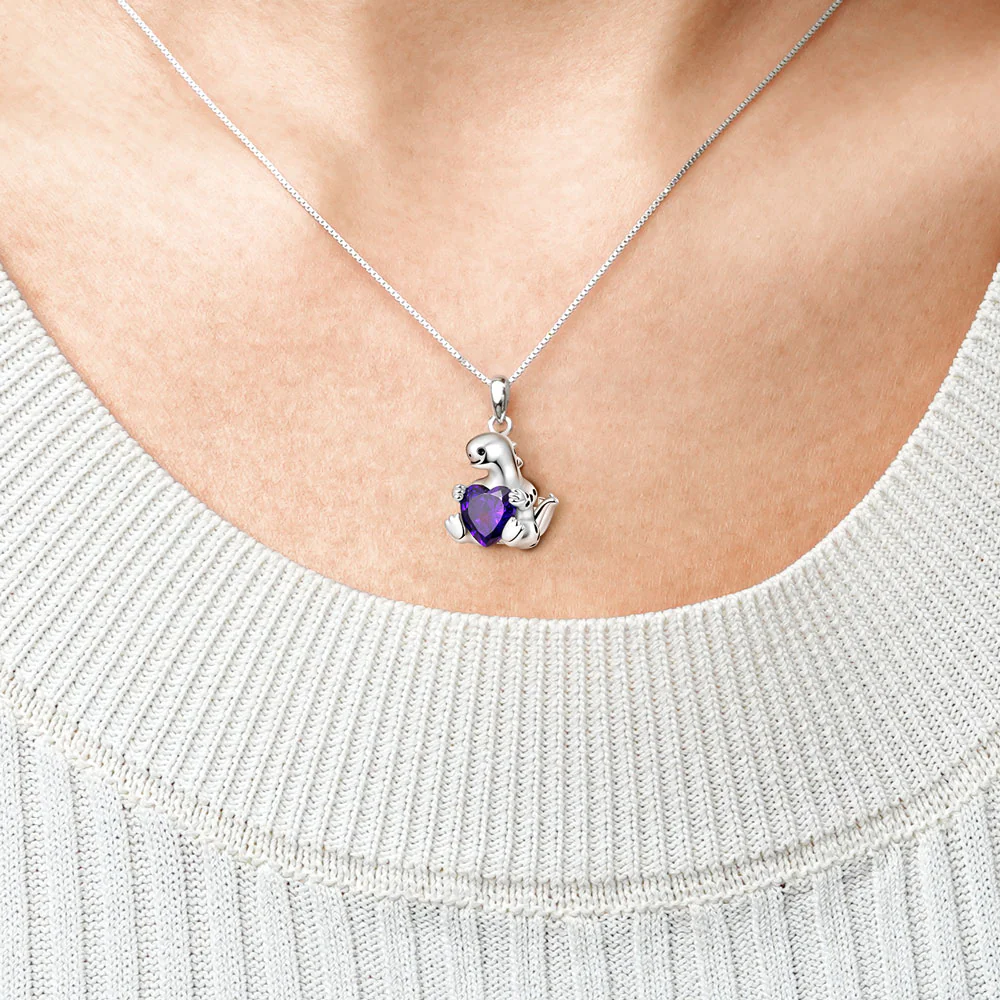 Gnoce Stegosaurus Embraces Heart Gem Necklace Platinum-plated Silver Blend - Image 4